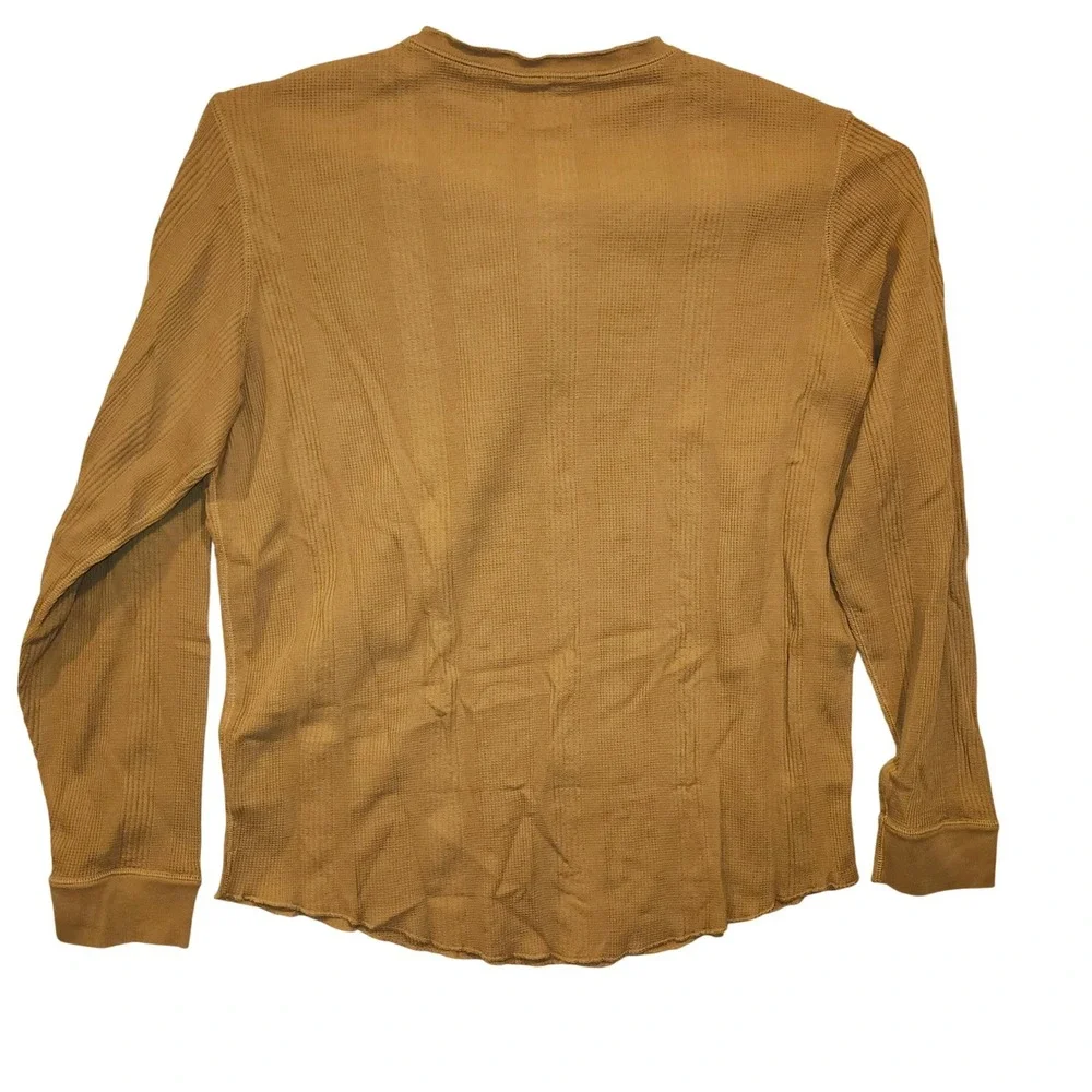Outerknown Hightide Henley Mens XL Mustard Yellow Waffle Knit‎ Long Sleeve Shirt